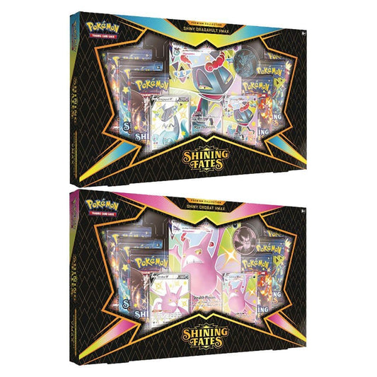 Pokémon Shining Fates Premium Collection box featuring Shiny Crobat VMAX or Shiny Dragapult VMAX