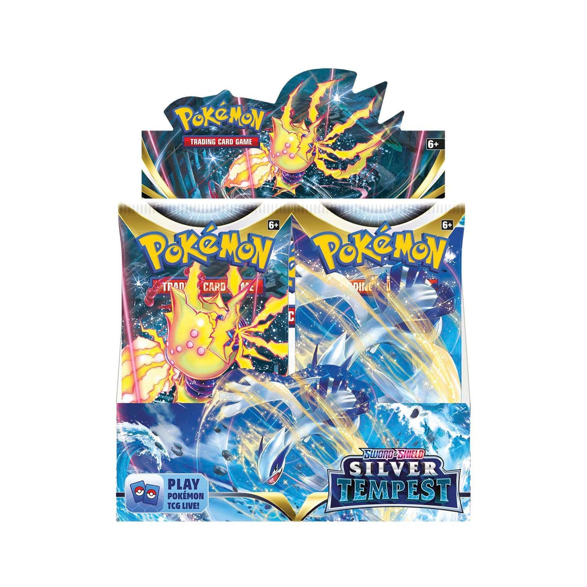 Pokémon Silver Tempest booster box shown from the reverse with product details