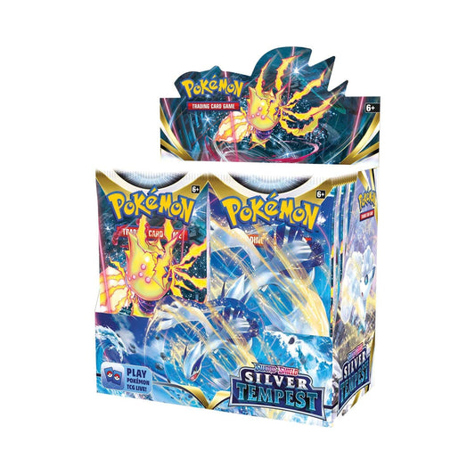 Pokémon TCG Sword & Shield Silver Tempest booster box with Lugia VSTAR cover art