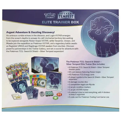 Contents of the Pokémon TCG Silver Tempest Elite Trainer Box laid out