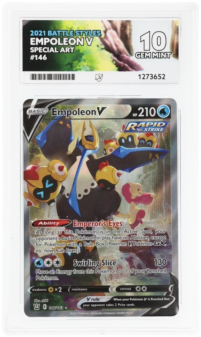 Empoleon V 146/163 Special Art, Battle Styles, ACE 10 Gem Mint graded slab, front, cert 1273652