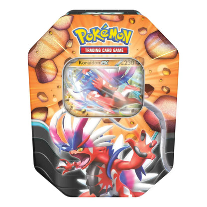 Pokémon TCG Slashing Legends Tin featuring Koraidon ex, sealed collector tin