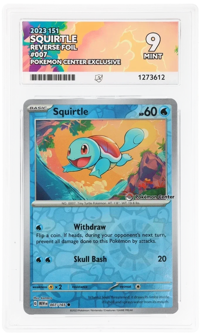 Squirtle 007/165 Reverse Foil, 2023 151, ACE 9 MINT graded slab, front, cert 1273612