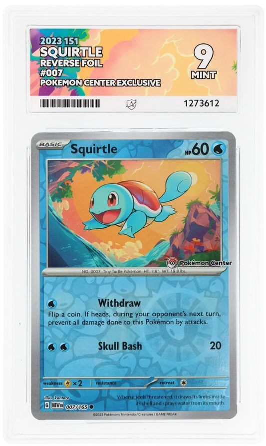 Squirtle 007/165 Reverse Foil, 2023 151, ACE 9 MINT graded slab, front, cert 1273612