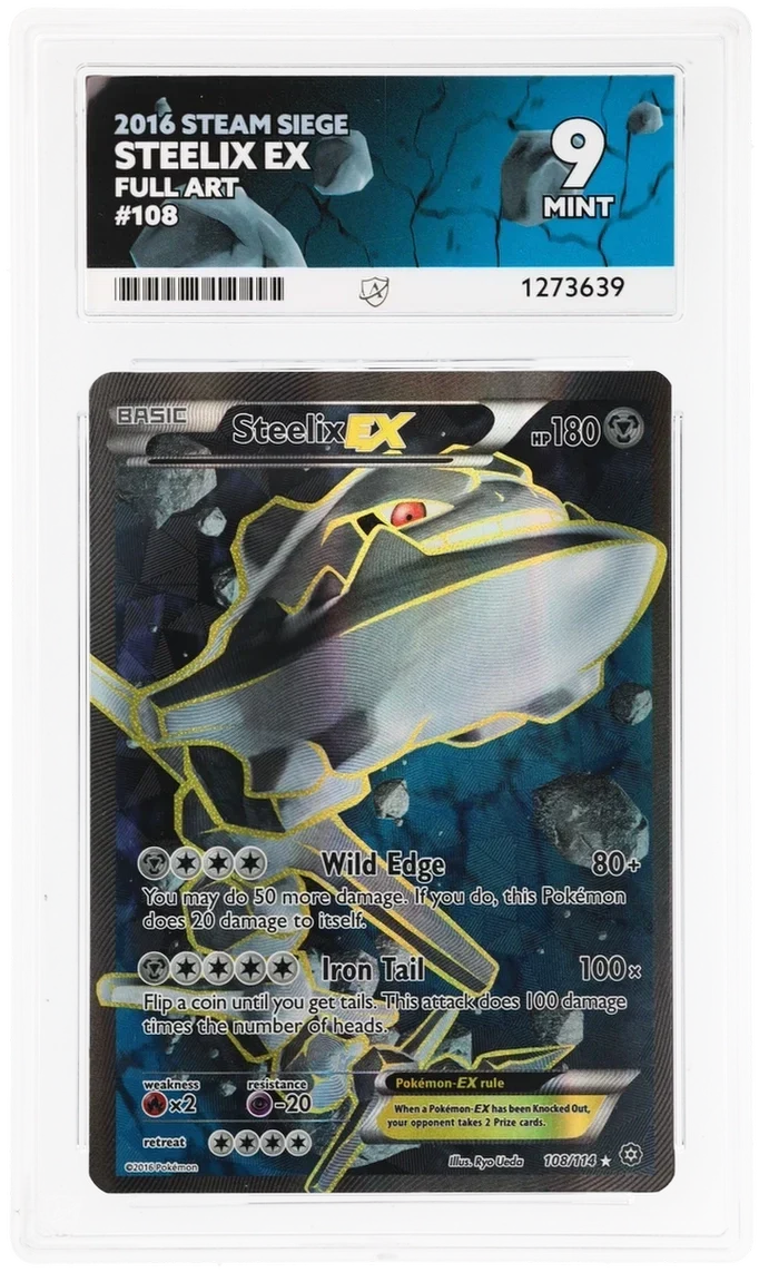 Steelix EX 108/114 Full Art, 2016 Steam Siege, ACE 9 MINT graded slab, front, cert 1273639