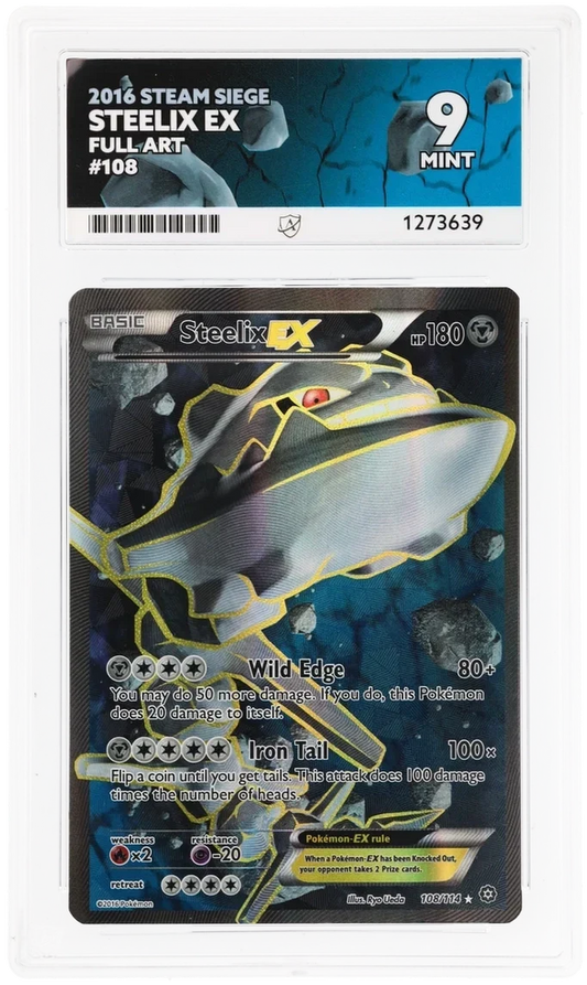 Steelix EX 108/114 Full Art, 2016 Steam Siege, ACE 9 MINT graded slab, front, cert 1273639