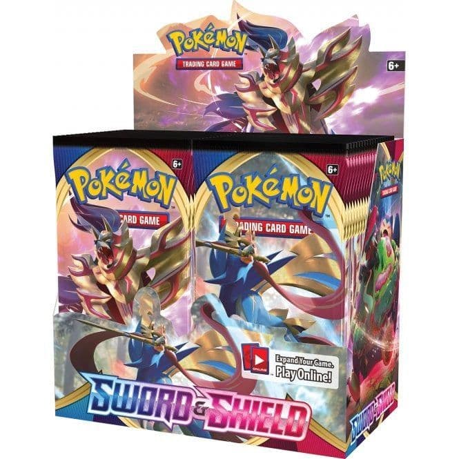Pokémon TCG Sword & Shield base set booster box shown front-on with Galar region artwork