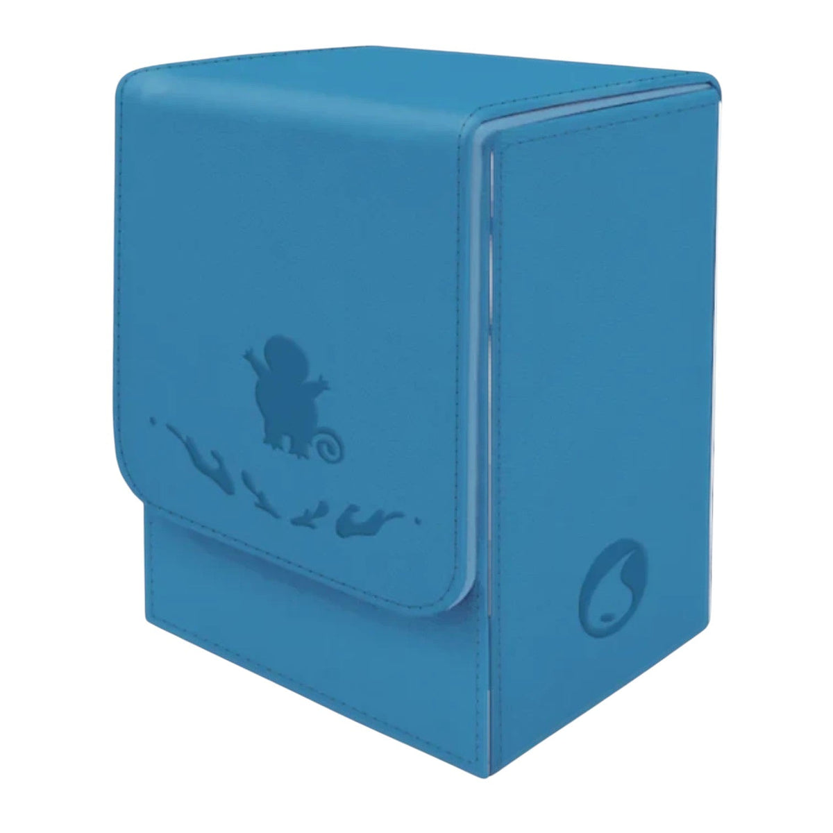 Blue Squirtle-themed Pokémon card deck box with embossed character and water-type symbol