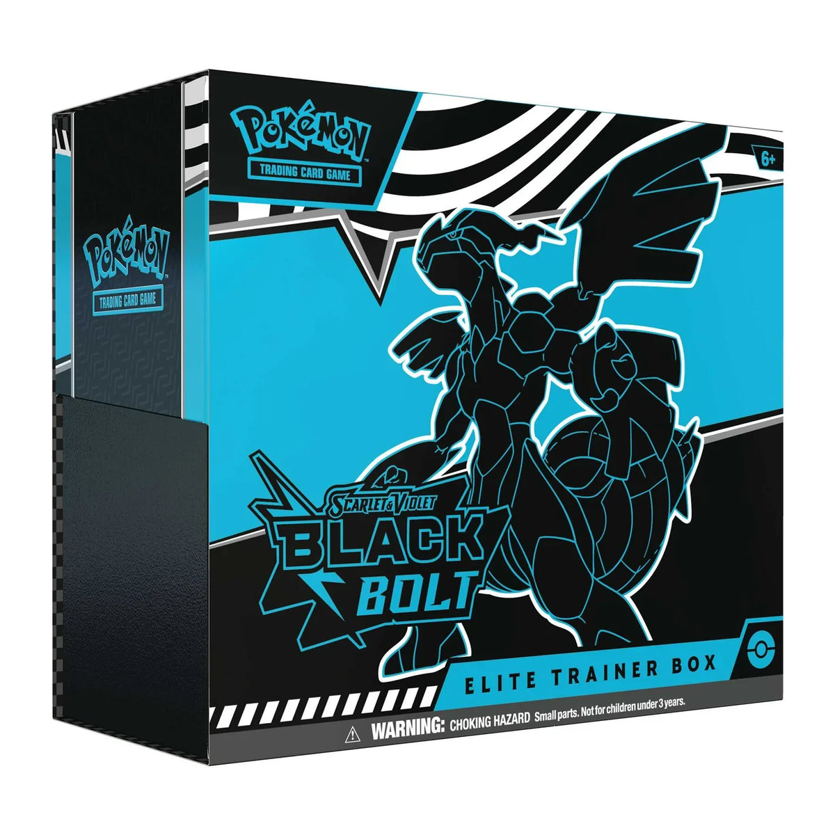 Pokémon TCG Black Bolt Elite Trainer Box featuring Zekrom, sealed Pokémon ETB, shown front-on