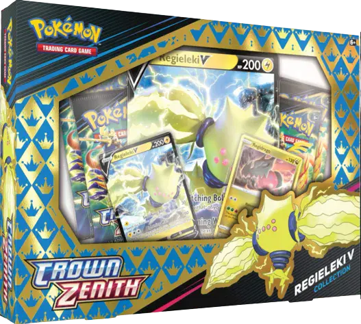 Pokémon TCG Crown Zenith Regieleki V Collection Box design shown front-on