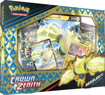Pokémon TCG Crown Zenith Regieleki V Collection Box design shown front-on