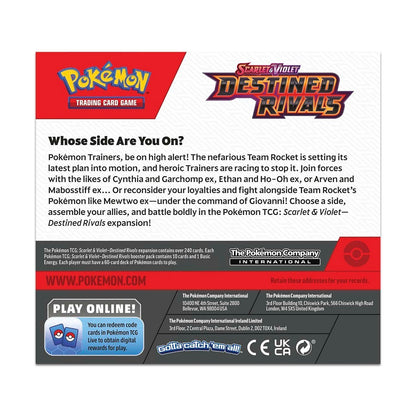Back of the Pokémon TCG Destined Rivals Booster Box showing product information