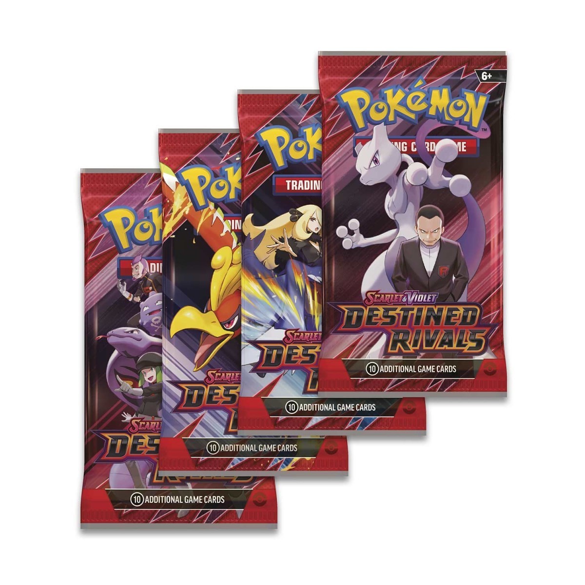 Pokémon TCG Destined Rivals sealed booster packs shown with the display box artwork