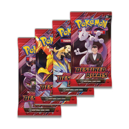 Pokémon TCG Destined Rivals booster packs shown together, each one sealed