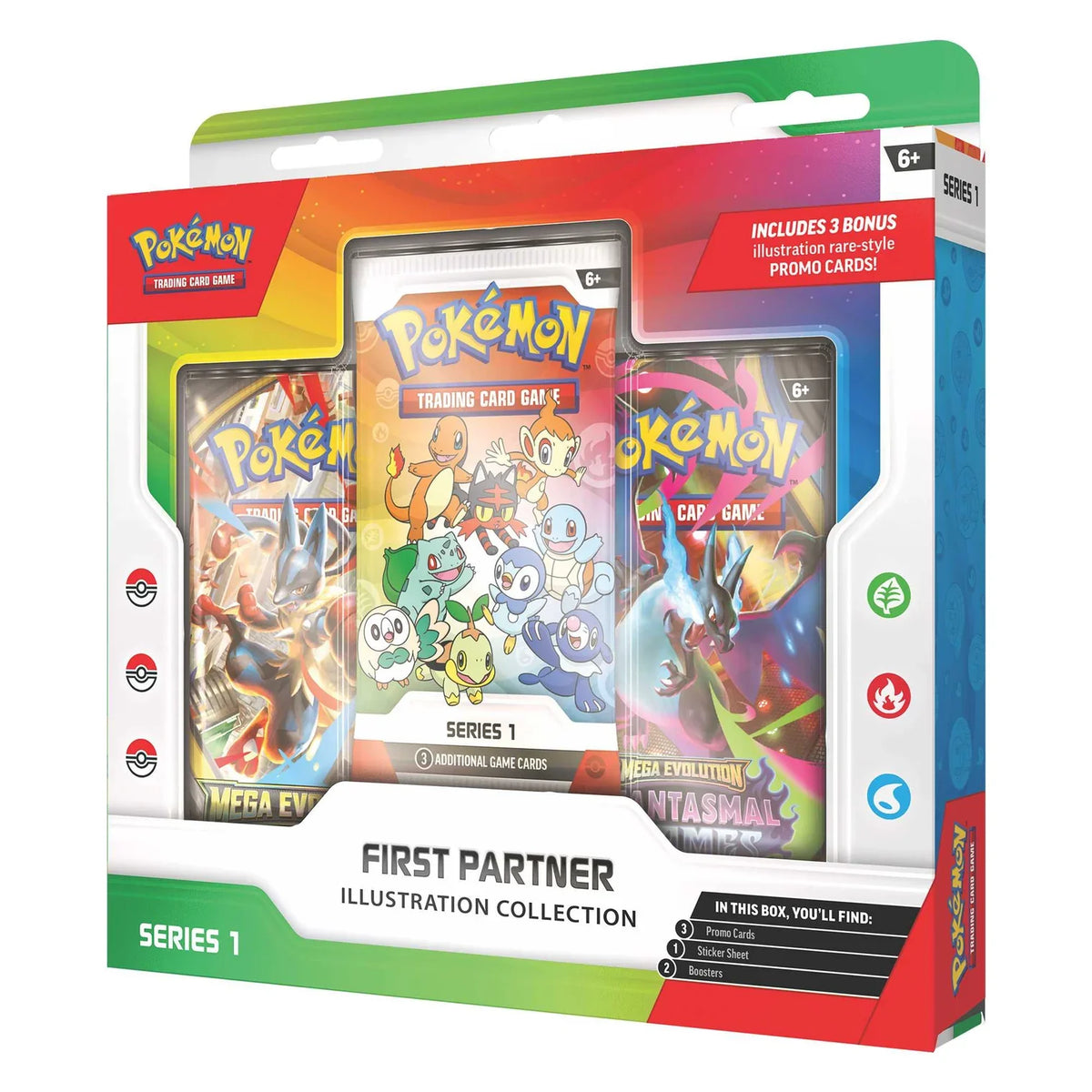 Pokémon TCG First Partner Illustration Collection Series 1 sealed box, pictured from an alternate angle