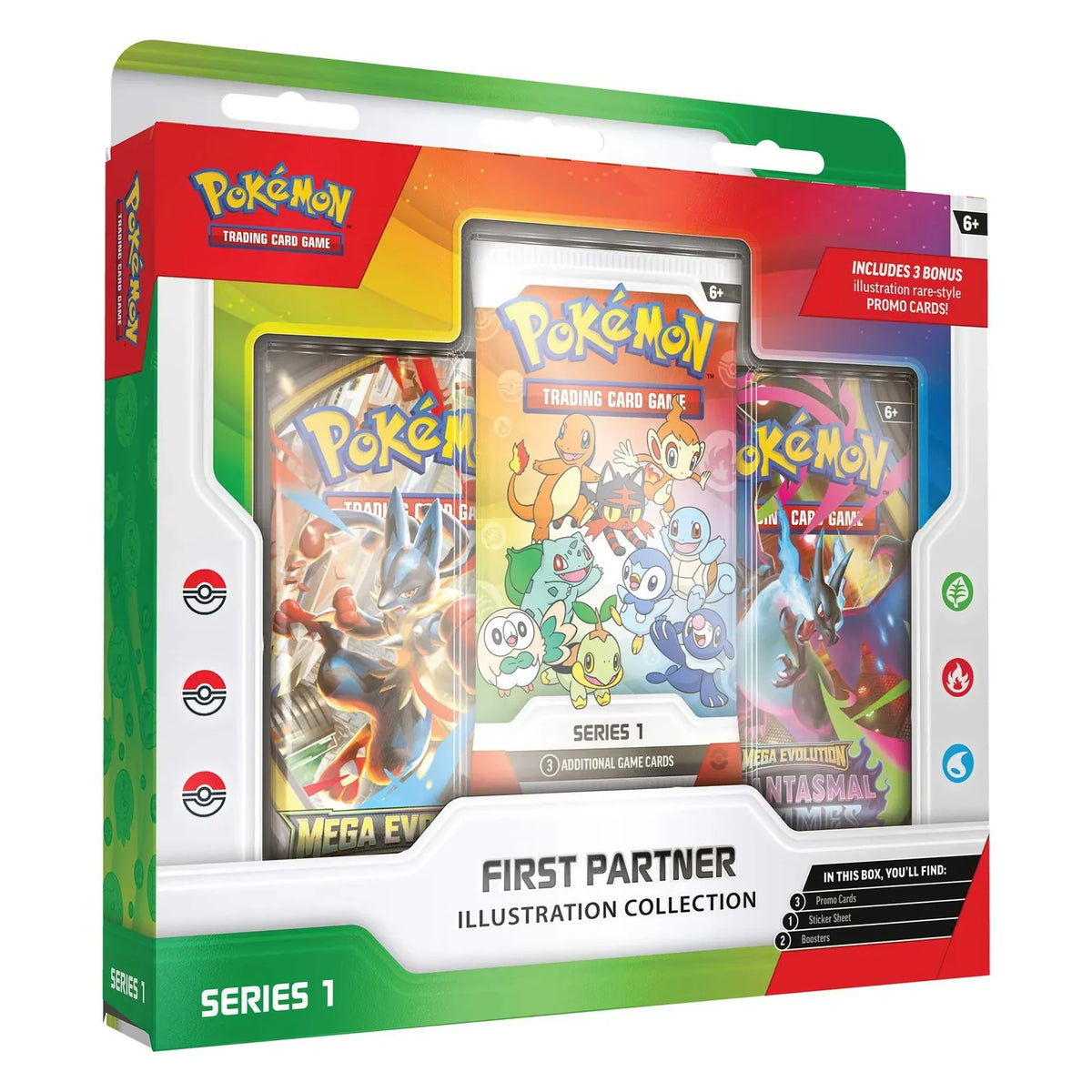 Pokémon TCG First Partner Illustration Collection Series 1 sealed box, packaging shown in closer detail