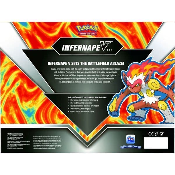 Back of the Pokémon TCG Infernape V Box showing product information