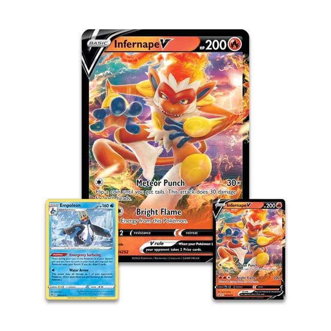 Pokémon TCG Infernape V Box shown from a side angle with its box artwork