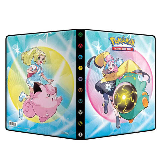 Pokémon TCG Journey Together A4 nine-pocket binder with Lillie and Iono artwork shown front-on