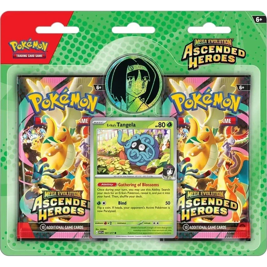 Pokémon TCG Mega Evolution Ascended Heroes 2-Pack Blister with Erika and Tangela cover art