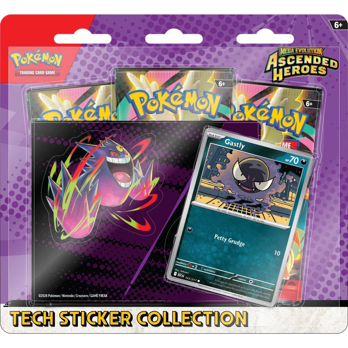 Pokémon TCG Mega Evolution Ascended Heroes Tech Sticker Collection pack, pictured from an alternate angle