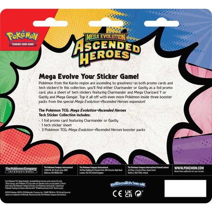 Pokémon TCG Mega Evolution Ascended Heroes Tech Sticker Collection pack, photographed in a further product view