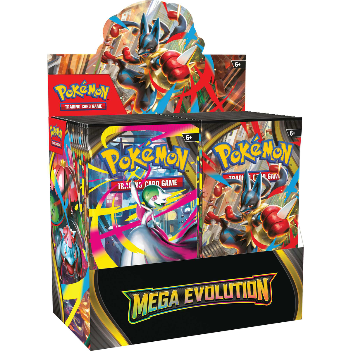 Pokémon TCG Mega Evolution booster box shown sealed with set cover artwork