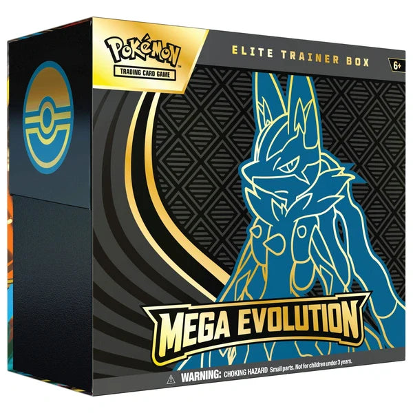 Pokémon TCG Mega Evolution Elite Trainer Box, Lucario version, shown front-on and sealed