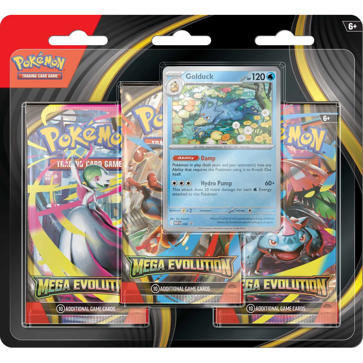 Pokémon TCG Mega Evolution Golduck three-pack booster blister in sealed packaging
