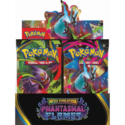 Phantasmal Flames Booster Display from the Pokémon TCG Mega Evolution set, alternate view