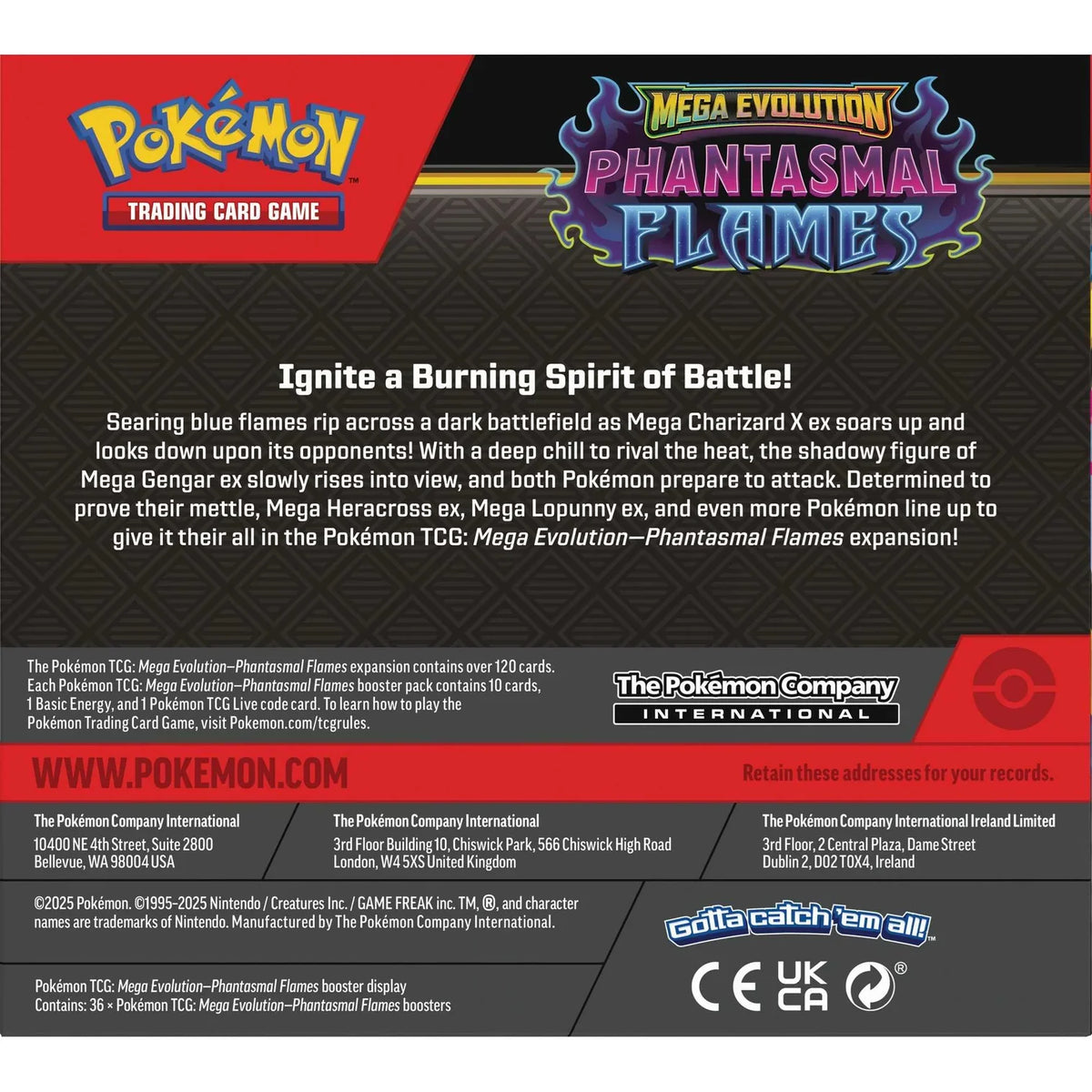 Pokémon TCG Mega Evolution Phantasmal Flames Booster Display shown from a further angle