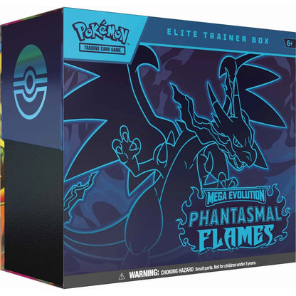 Pokémon Phantasmal Flames Elite Trainer Box shown from the reverse with product details