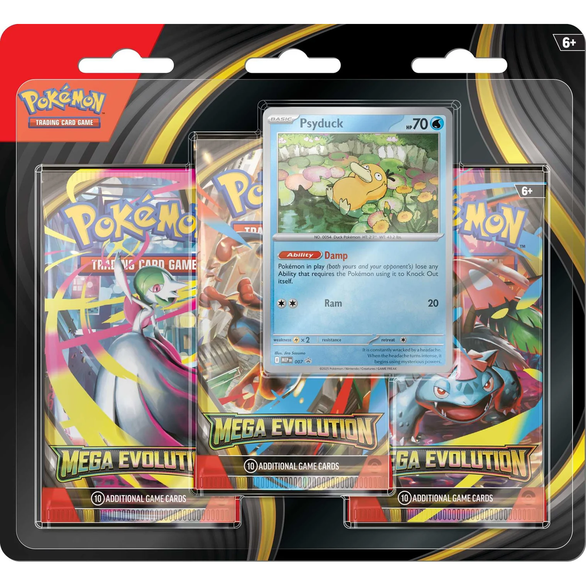 Pokémon TCG Mega Evolution Psyduck three-pack blister with sealed booster packs