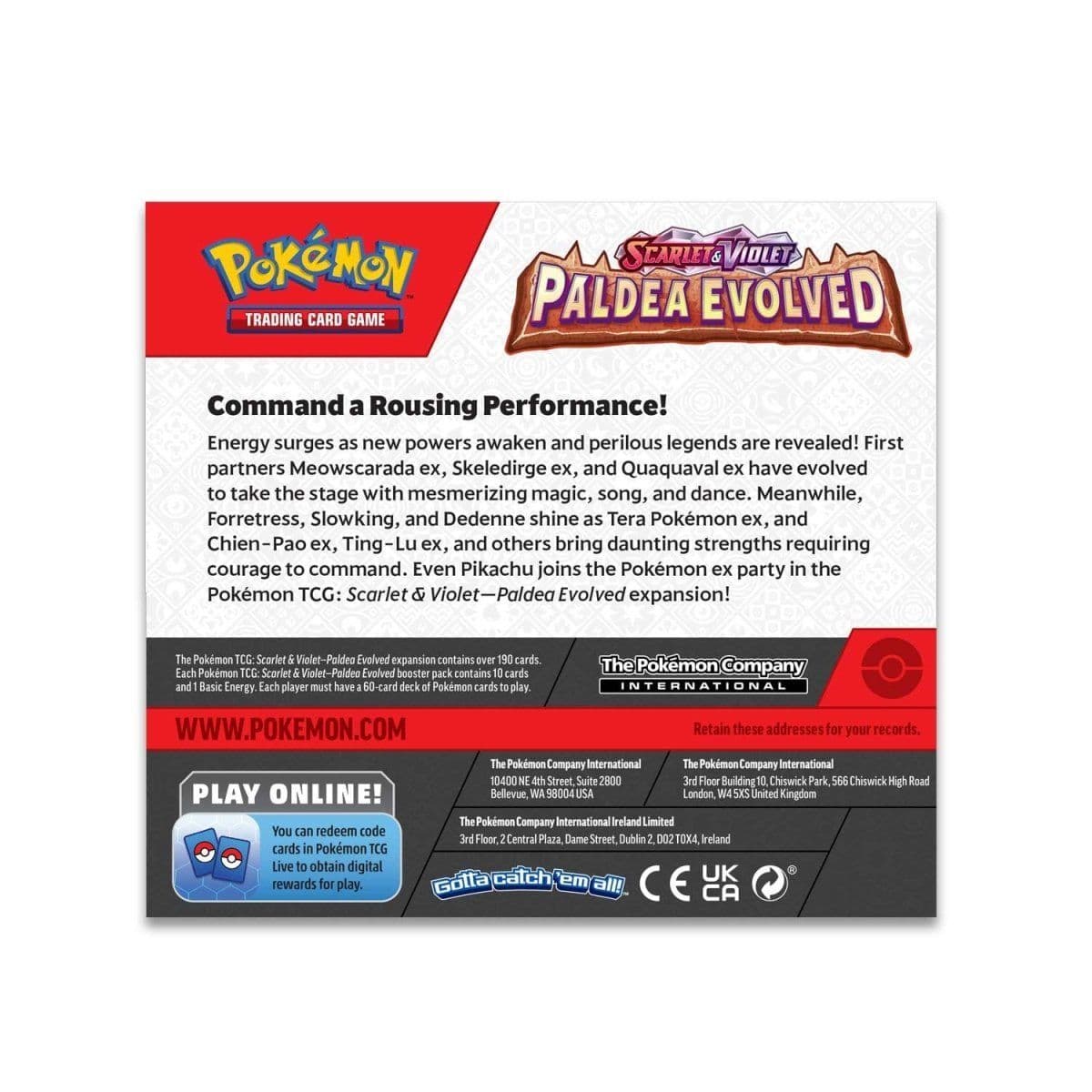 Side view of the Pokémon TCG Paldea Evolved booster box packaging
