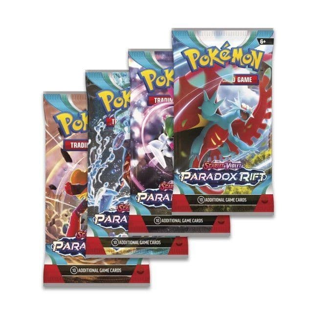 Paradox Rift booster box from the Pokémon TCG shown from an alternate view
