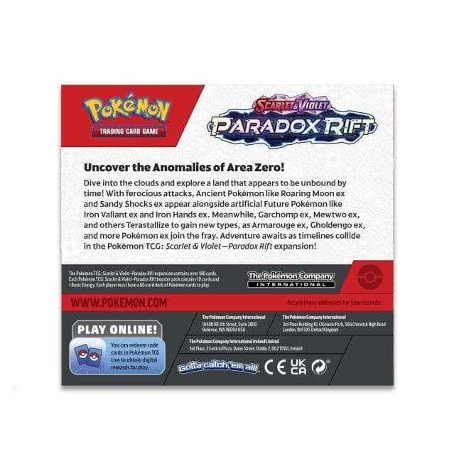 Packaging detail from the Pokémon TCG Paradox Rift booster box