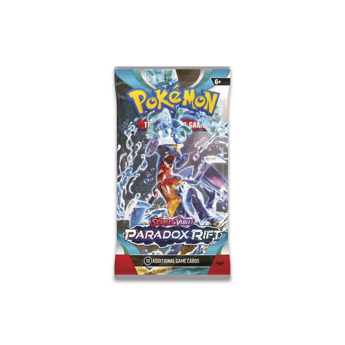 Pokémon TCG Paradox Rift booster pack with Garchomp wrapper artwork