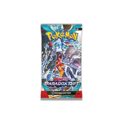 Pokémon TCG Paradox Rift booster pack with Garchomp wrapper artwork