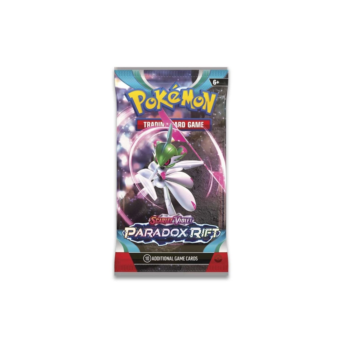 Pokémon TCG Paradox Rift booster pack with Iron Valiant wrapper artwork