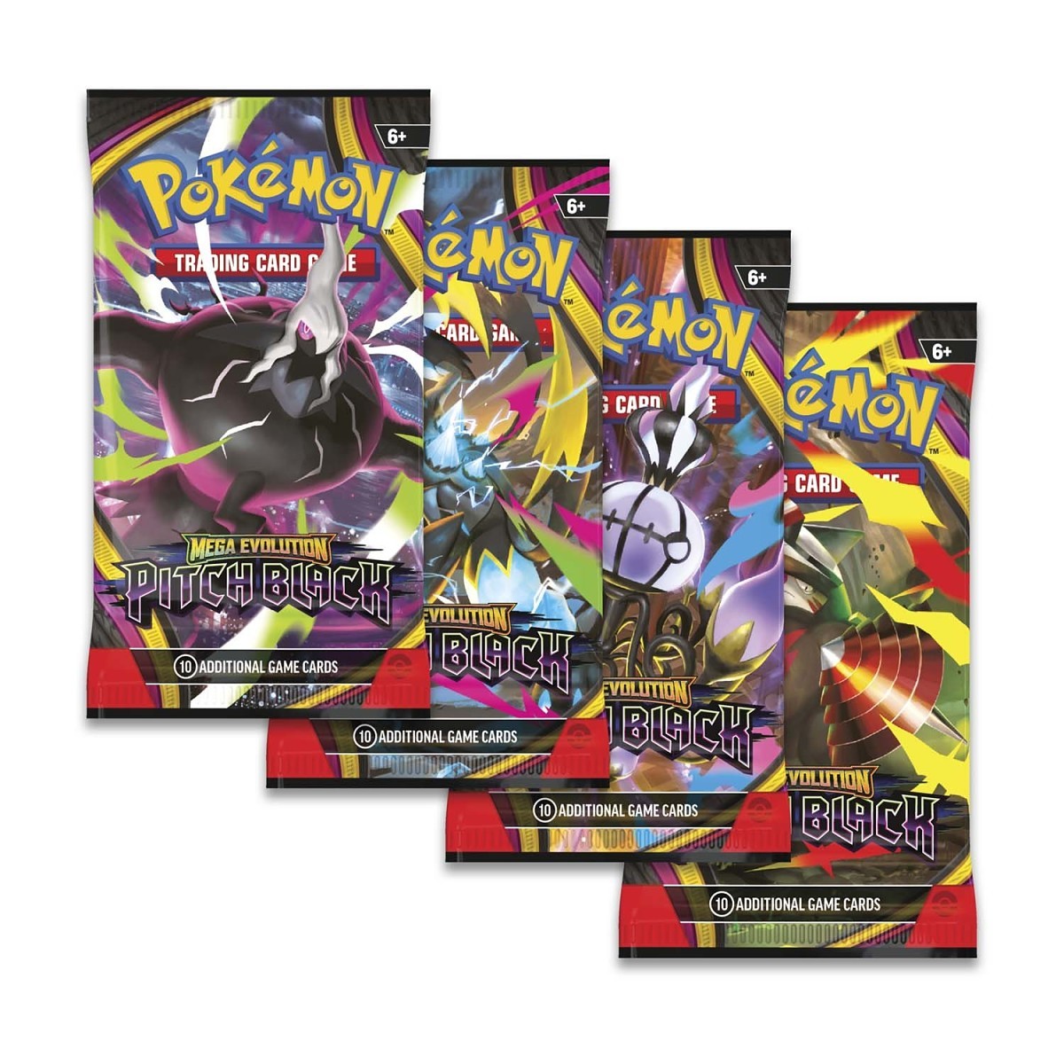 Pokémon TCG Mega Evolution Pitch Black booster packs, four sealed packs to open live or sent sealed