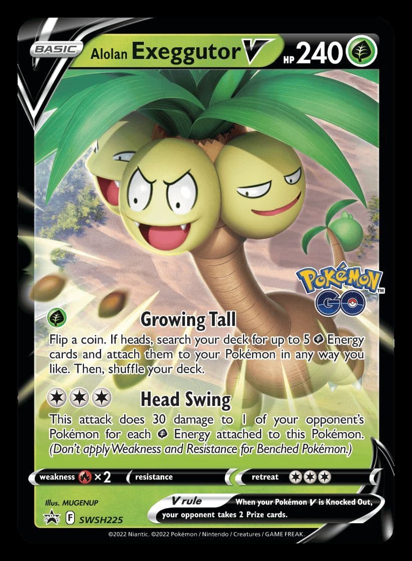 Pokémon TCG Pokémon GO Alolan Exeggutor V collection box, a sealed Pokémon set, packaging shown in closer detail