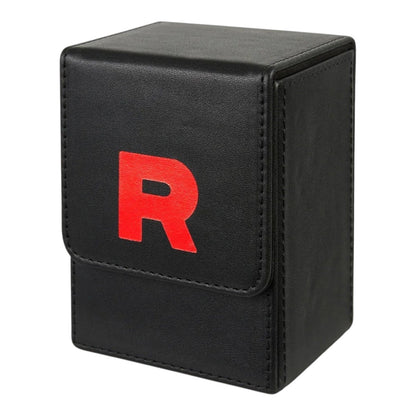 Black faux-leather Team Rocket deck box with a large red R logo on the front