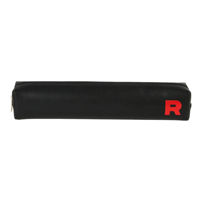 Black faux-leather Team Rocket pencil case with a red R logo from the gift box