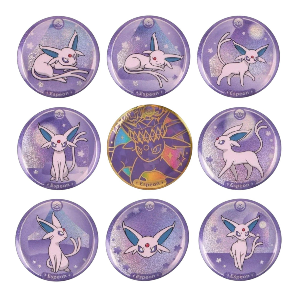 Espeon enamel badge from the Pokémon TCG Terastal Grand Gathering Eeveelution blind box series