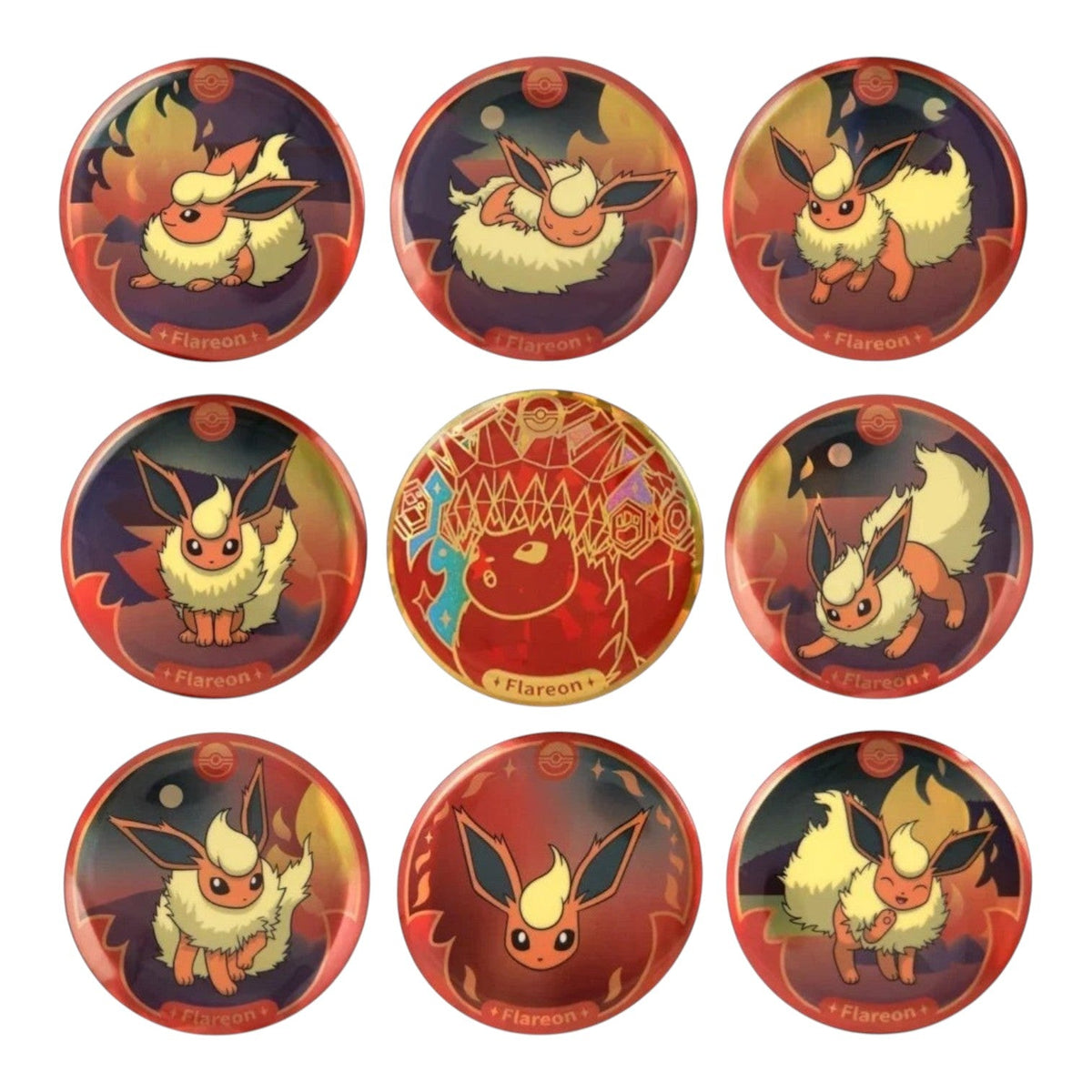 Flareon enamel badge from the Pokémon TCG Terastal Grand Gathering Eeveelution blind box series