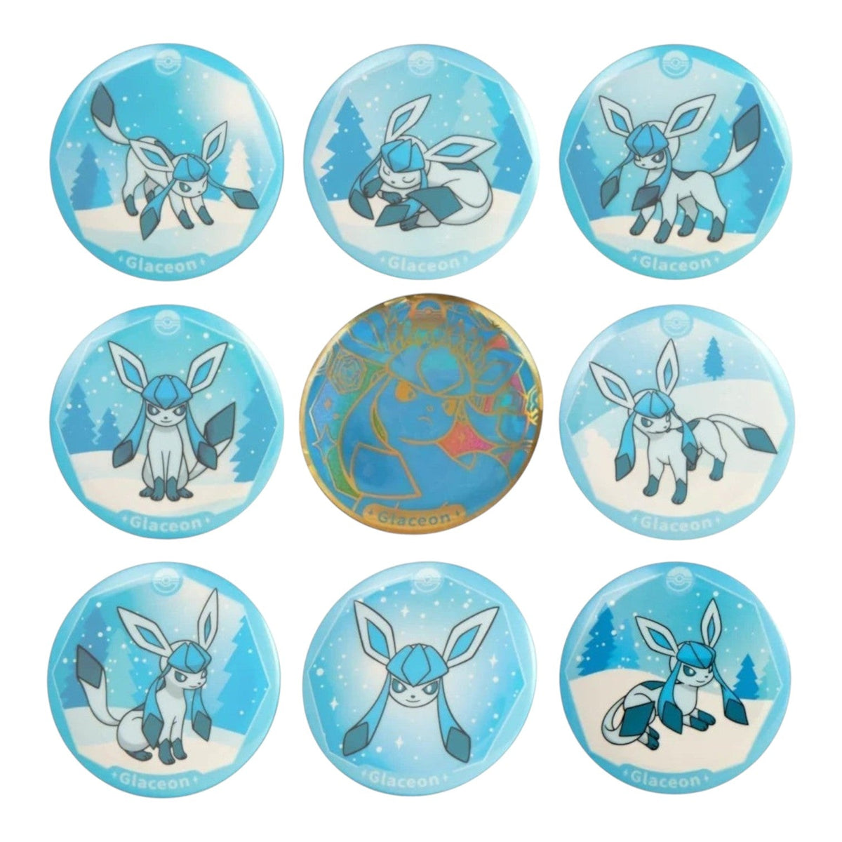 Glaceon enamel badge from the Pokémon TCG Terastal Grand Gathering Eeveelution blind box series