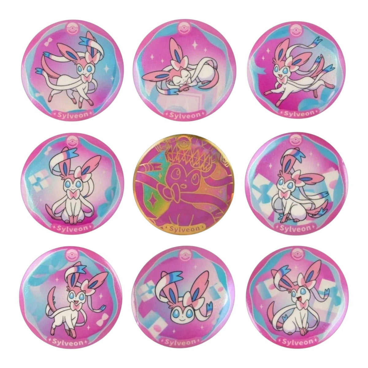 Sylveon enamel badge from the Pokémon TCG Terastal Grand Gathering Eeveelution blind box series