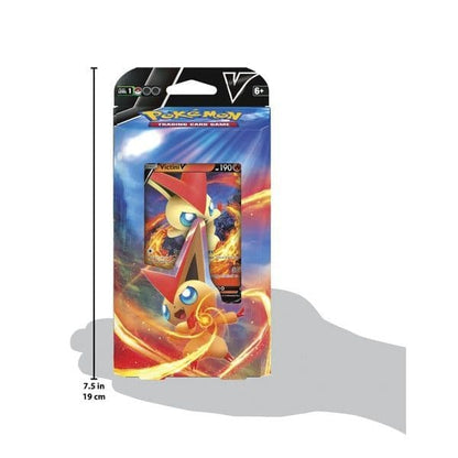 Back of the Pokémon TCG Victini V Battle Deck box showing product information