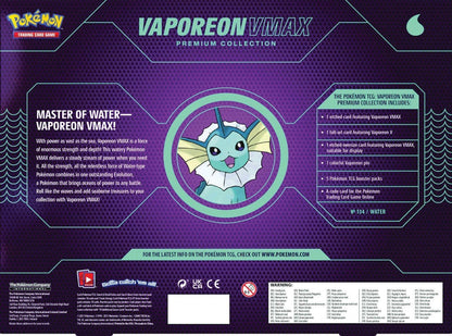 Pokémon TCG Vaporeon VMAX Premium Collection box close-up packaging detail