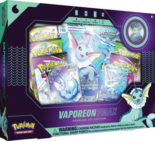 Pokémon TCG Vaporeon VMAX Premium Collection box shown front-on